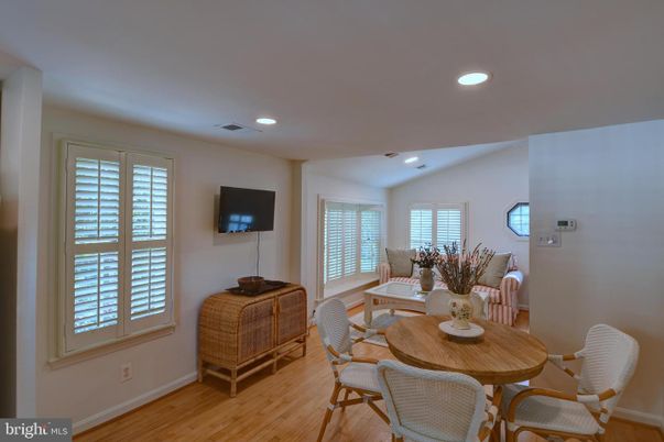 Dining room, Interior, Recessed Lighting, Wood Texture Flooring