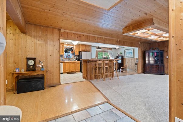 Fireplace, Interior, Kitchen, Pendant Lights, Wooden Beams, Wooden Ceilings, Wooden Walls
