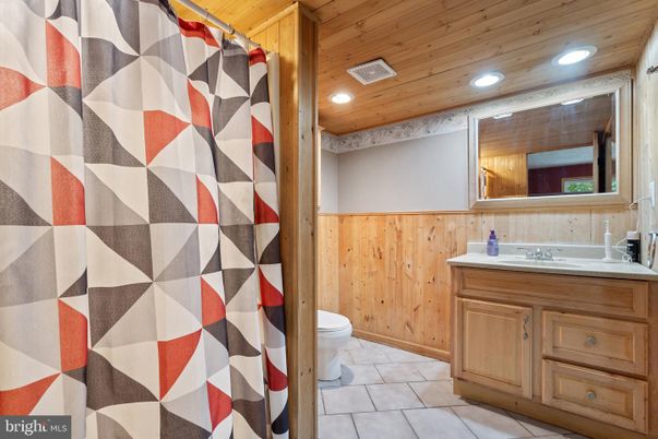 Bathroom, Interior, Recessed Lighting, Wooden Ceilings, Wooden Walls