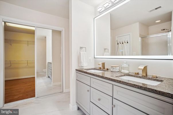 Bathroom, Dual Sink Vanities, Interior, Marble, Recessed Lighting, Walk-in Closets, Wood Texture Flooring