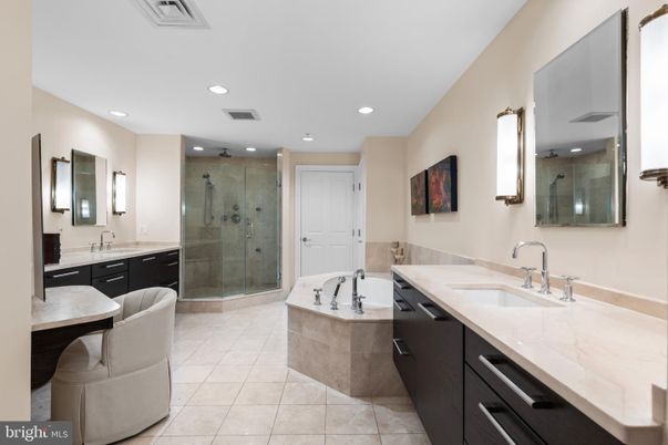 Bathroom, Dual Sink Vanities, Glass Shower, Interior, Recessed Lighting