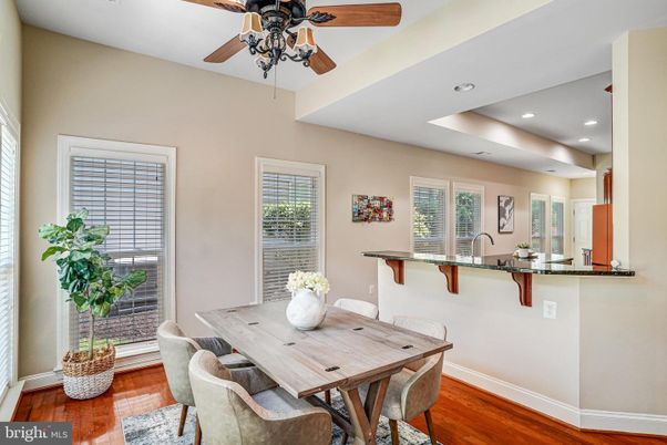 Dining room, Interior, Recessed Lighting, Wood Texture Flooring