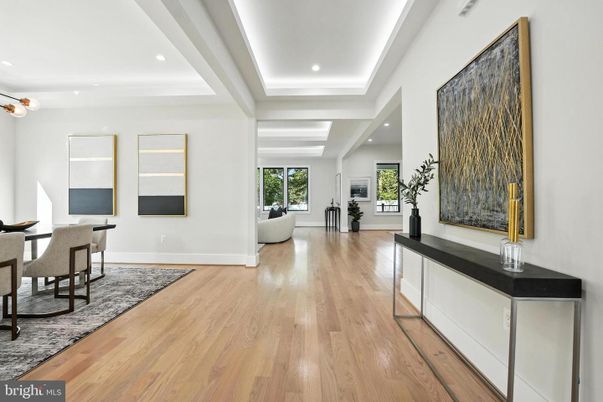 Dining room, Interior, Recessed Lighting, Wood Texture Flooring