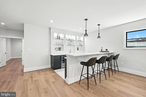 Interior, Kitchen, Pendant Lights, Recessed Lighting, Wood Texture Flooring