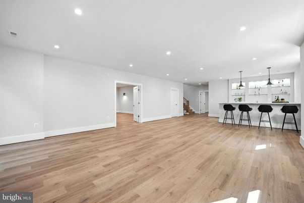Empty room, Interior, Pendant Lights, Recessed Lighting, Wood Texture Flooring