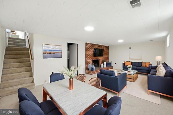 Dining room, Fireplace, Interior, Living room, Recessed Lighting, Stone Walls