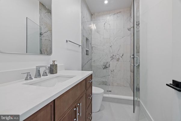 Bathroom, Glass Shower, Interior, Marble Walls, Recessed Lighting