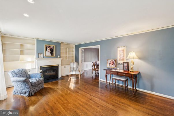 Fireplace, Home Office, Interior, Recessed Lighting, Wood Texture Flooring