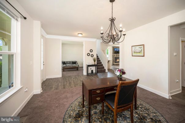 Chandelier, Home Office, Interior, Wood Texture Flooring
