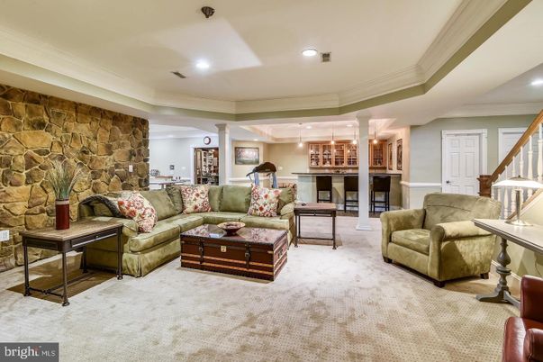 Interior, Living room, Pendant Lights, Recessed Lighting, Stone Walls