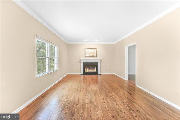 Empty room, Fireplace, Interior, Recessed Lighting, Wood Texture Flooring