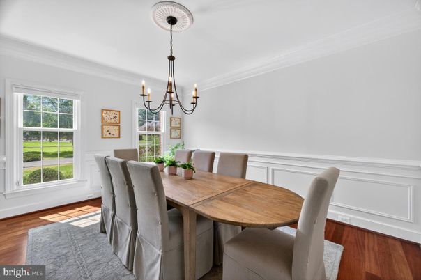 Chandelier, Dining room, Interior, Wood Texture Flooring