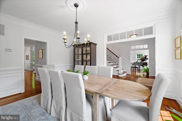 Chandelier, Dining room, Interior, Piano, Wood Texture Flooring