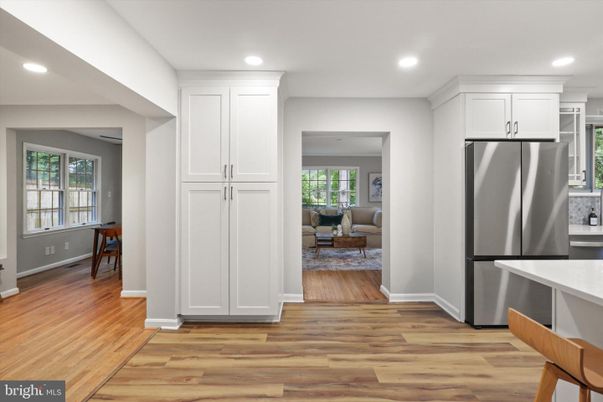 Interior, Kitchen, Living room, Recessed Lighting, Stainless Steel Appliances, Wood Texture Flooring