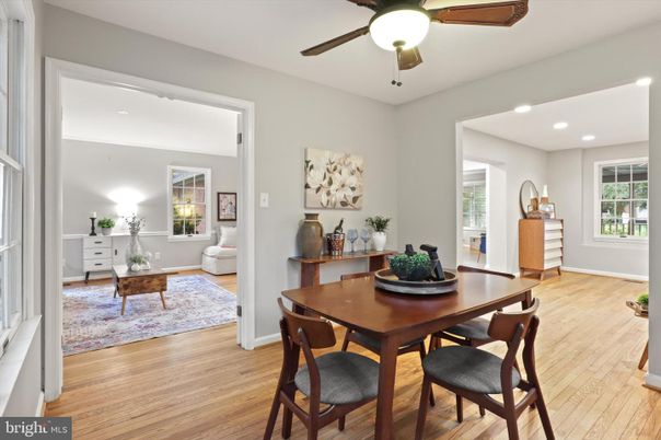 Dining room, Interior, Recessed Lighting, Wood Texture Flooring