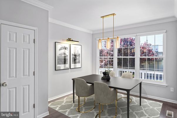 Dining room, Interior, Pendant Lights, Wood Texture Flooring