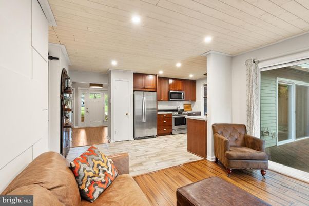 Interior, Kitchen, Living room, Recessed Lighting, Stainless Steel Appliances, Wood Texture Flooring