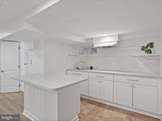 Interior, Kitchen, Marble Walls, Recessed Lighting, Wood Texture Flooring