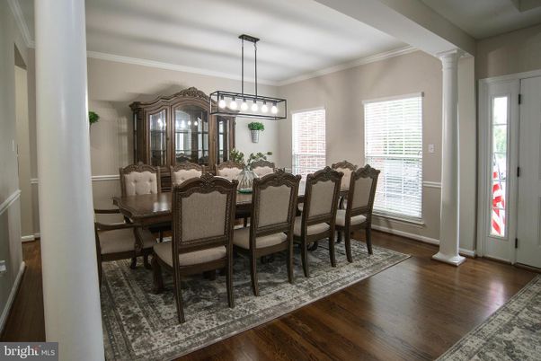 Dining room, Interior, Pendant Lights, Wood Texture Flooring