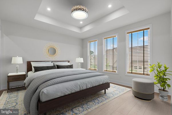 Bedroom, Interior, Pendant Lights, Recessed Lighting, Wood Texture Flooring