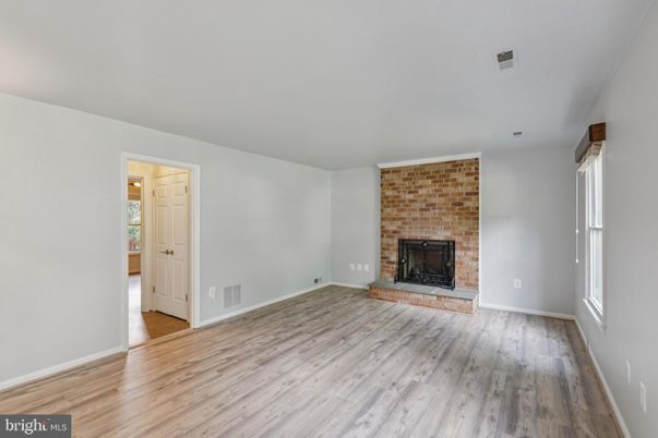 Empty room, Fireplace, Interior, Stone Walls, Wood Texture Flooring