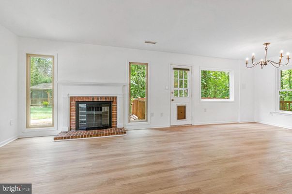 Chandelier, Empty room, Fireplace, Interior, Wood Texture Flooring