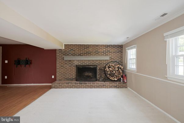 Empty room, Fireplace, Interior, Stone Walls, Wood Texture Flooring