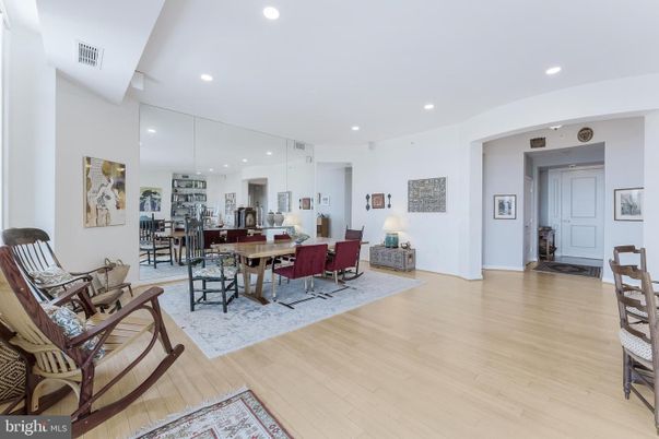 Dining room, Interior, Living room, Recessed Lighting, Wood Texture Flooring