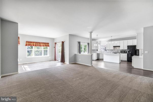 Empty room, Interior, Kitchen, Pendant Lights, Wood Texture Flooring