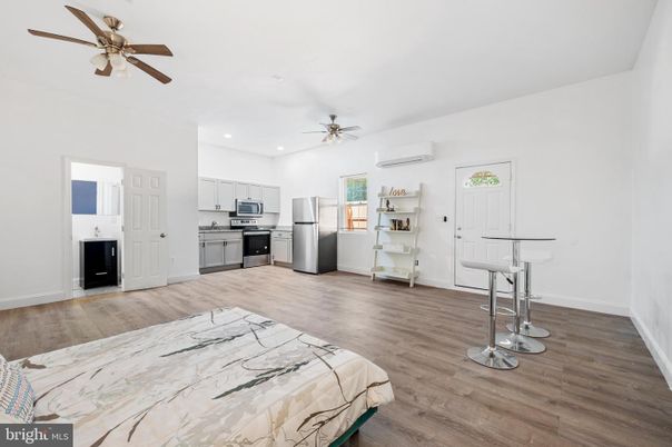 Bedroom, Interior, Kitchen, Recessed Lighting, Stainless Steel Appliances, Wood Texture Flooring