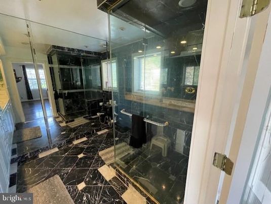 Bathroom, Glass Shower, Interior, Marble, Recessed Lighting