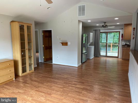 Empty room, Interior, Kitchen, Recessed Lighting, Wood Texture Flooring