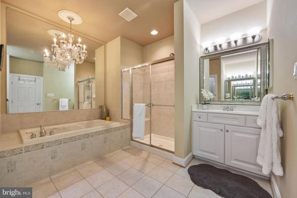 Bathroom, Chandelier, Glass Shower, Interior, Recessed Lighting