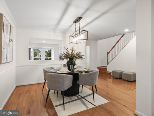 Dining room, Interior, Pendant Lights, Recessed Lighting, Wood Texture Flooring