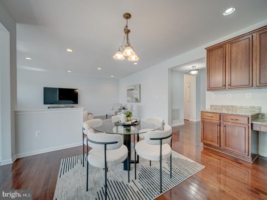 Dining room, Interior, Pendant Lights, Recessed Lighting, Wood Texture Flooring