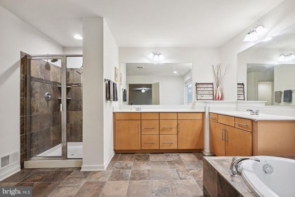 Bathroom, Dual Sink Vanities, Glass Shower, Interior, Recessed Lighting