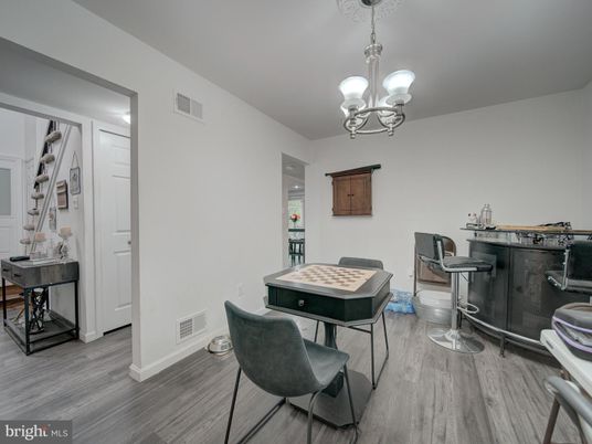 Chandelier, Home Office, Interior, Wood Texture Flooring