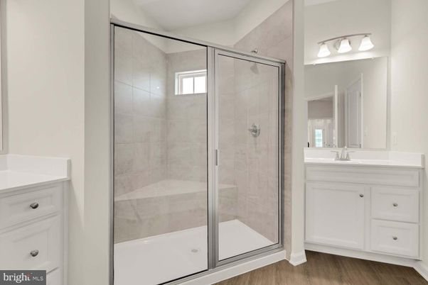 Bathroom, Glass Shower, Interior, Wood Texture Flooring
