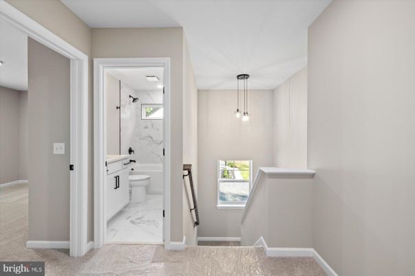 Bathroom, Interior, Marble, Marble Walls, Pendant Lights