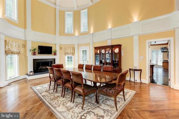 Dining room, Fireplace, Interior, Wood Texture Flooring