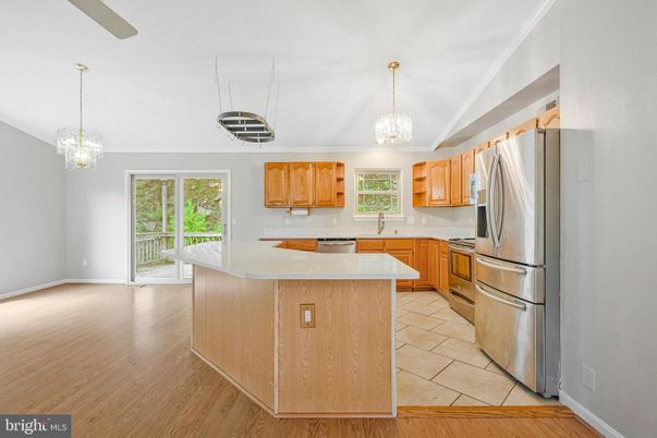 Chandelier, Interior, Kitchen, Pendant Lights, Wood Texture Flooring