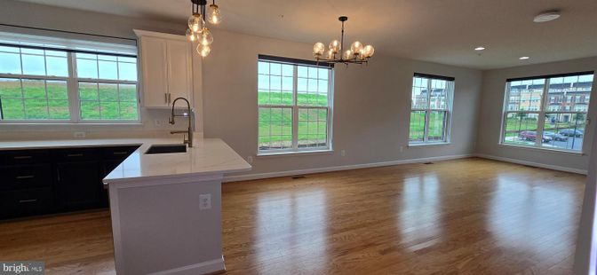 Chandelier, Empty room, Interior, Kitchen, Pendant Lights, Recessed Lighting, Wood Texture Flooring