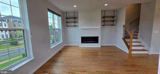 Empty room, Fireplace, Interior, Recessed Lighting, Wood Texture Flooring