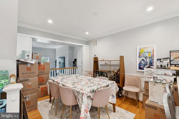 Dining room, Interior, Recessed Lighting, Wood Texture Flooring