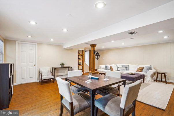 Dining room, Interior, Living room, Recessed Lighting, Wood Texture Flooring