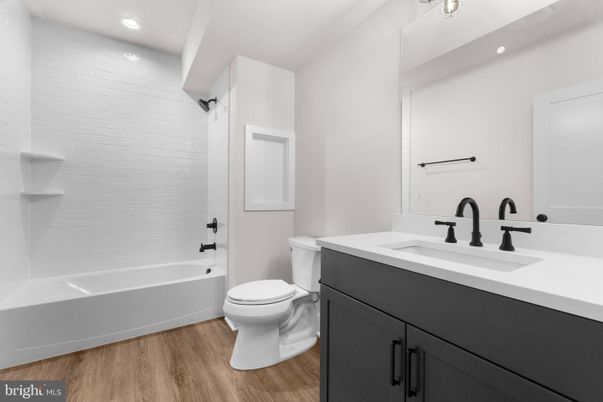 Bathroom, Interior, Recessed Lighting, Wood Texture Flooring