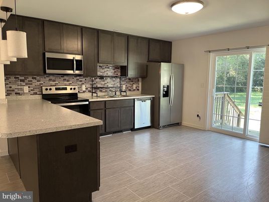 Interior, Kitchen, Pendant Lights, Stainless Steel Appliances, Wood Texture Flooring
