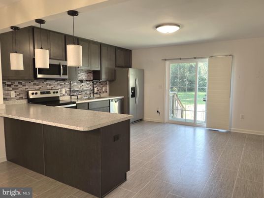 Interior, Kitchen, Pendant Lights, Stainless Steel Appliances, Wood Texture Flooring