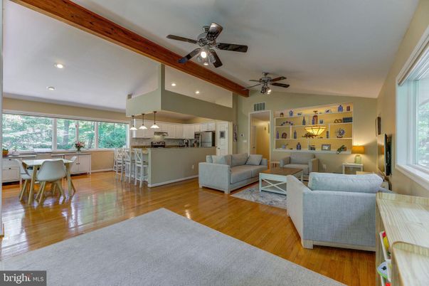 Dining room, Interior, Kitchen, Living room, Pendant Lights, Recessed Lighting, Wooden Beams, Wood Texture Flooring