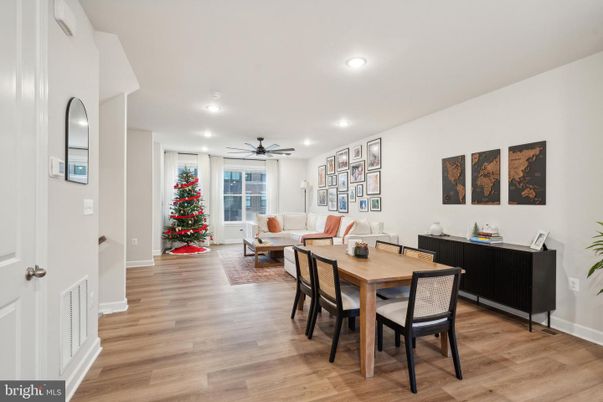 Dining room, Interior, Living room, Recessed Lighting, Wood Texture Flooring